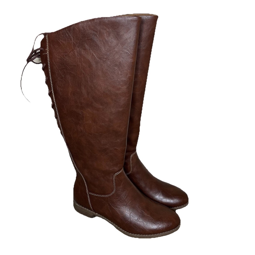 Eurosoft Riding Knee Length Boots Adjustable Calf Shaft Brown 7.5 Equestrian NWT